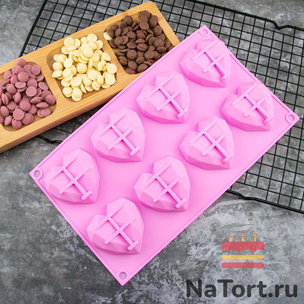 Силиконовая форма «Сердечки с гранями 8 в 1»