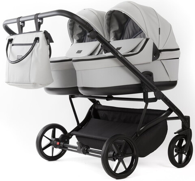 Детская коляска для двойни Adamex Leo Duo Deluxe 3 в 1 DUO-SA3 (СВ.СЕРАЯ КОЖА)
