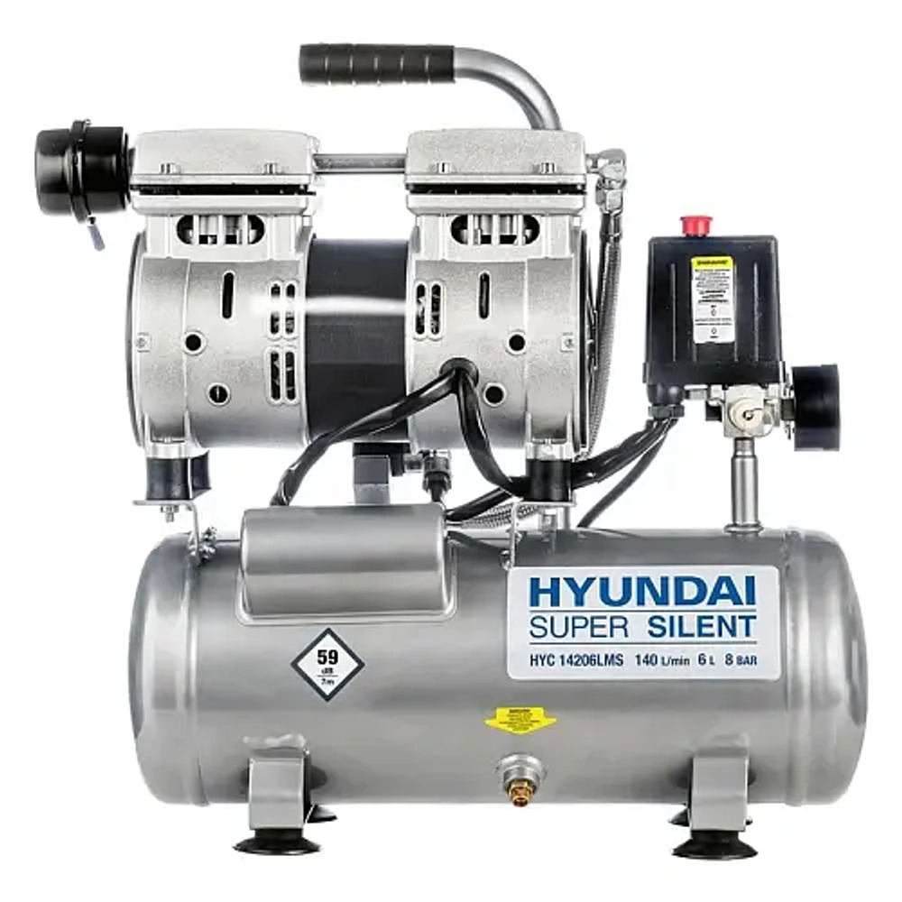 Компрессор Hyundai HYC 14206LMS безмасляный 140л/мин 6л 750Вт серебристый