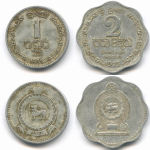 1 цент 1965 и 2 цента 1975 гг. Цейлон (Шри-Ланка). Алюминий. F, VF