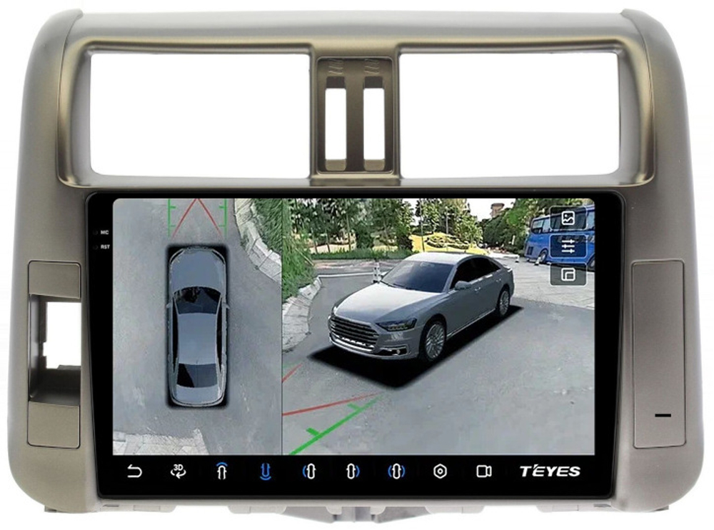 Магнитола для Toyota Land Cruiser Prado 150 2009-2013 (рамка бронза) - Teyes CC3-2K-360 на Android 10, 2K QLED, 6Гб+128Гб, CarPlay, 4G SIM-слот, 4 камеры в комплекте