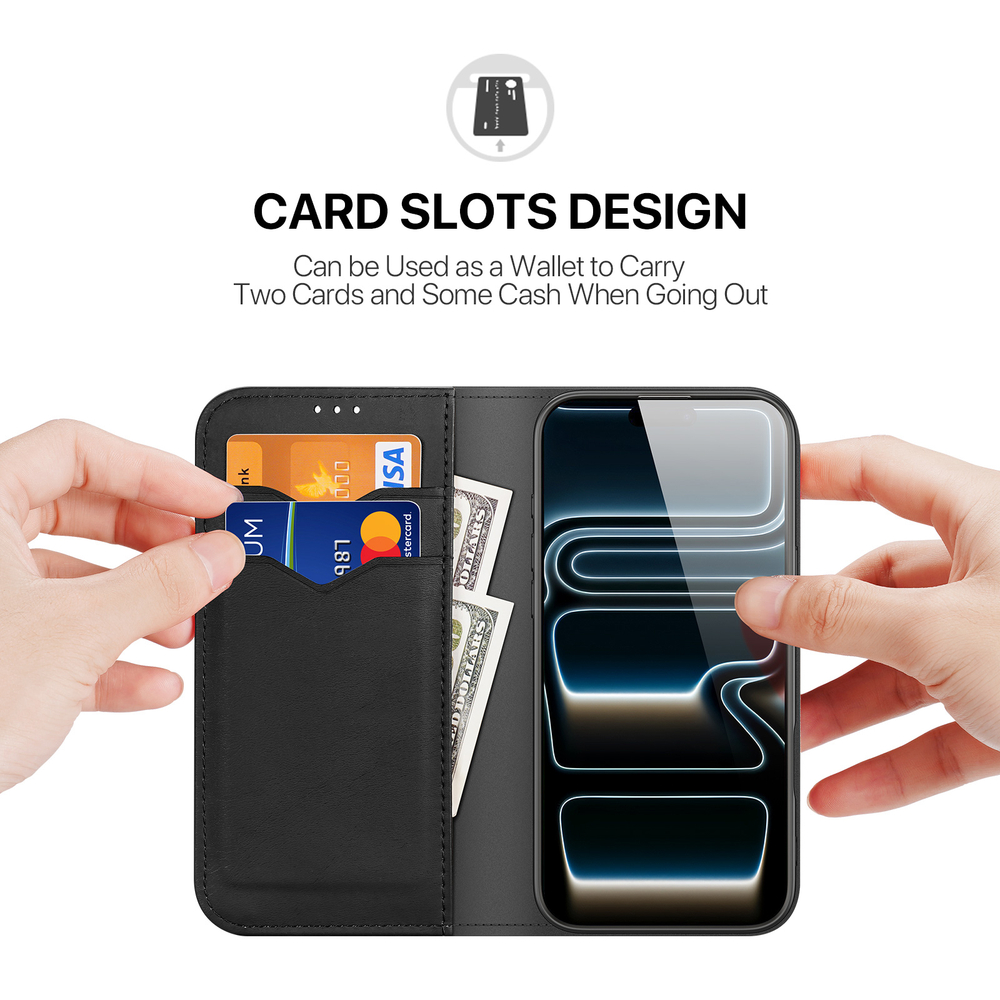 Чехол книжка из натуральной кожи для iPhone 17 Pro, серия Hivo Series Case (защита RFID) от Dux Ducis