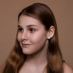 Серьги - Пусеты Сердечки - Белый Роспись