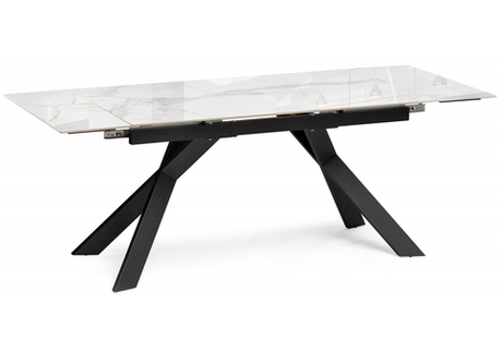 Керамический стол Woodville Хилбри 140(200)х80х76 statuario cara, черный, ножки черные