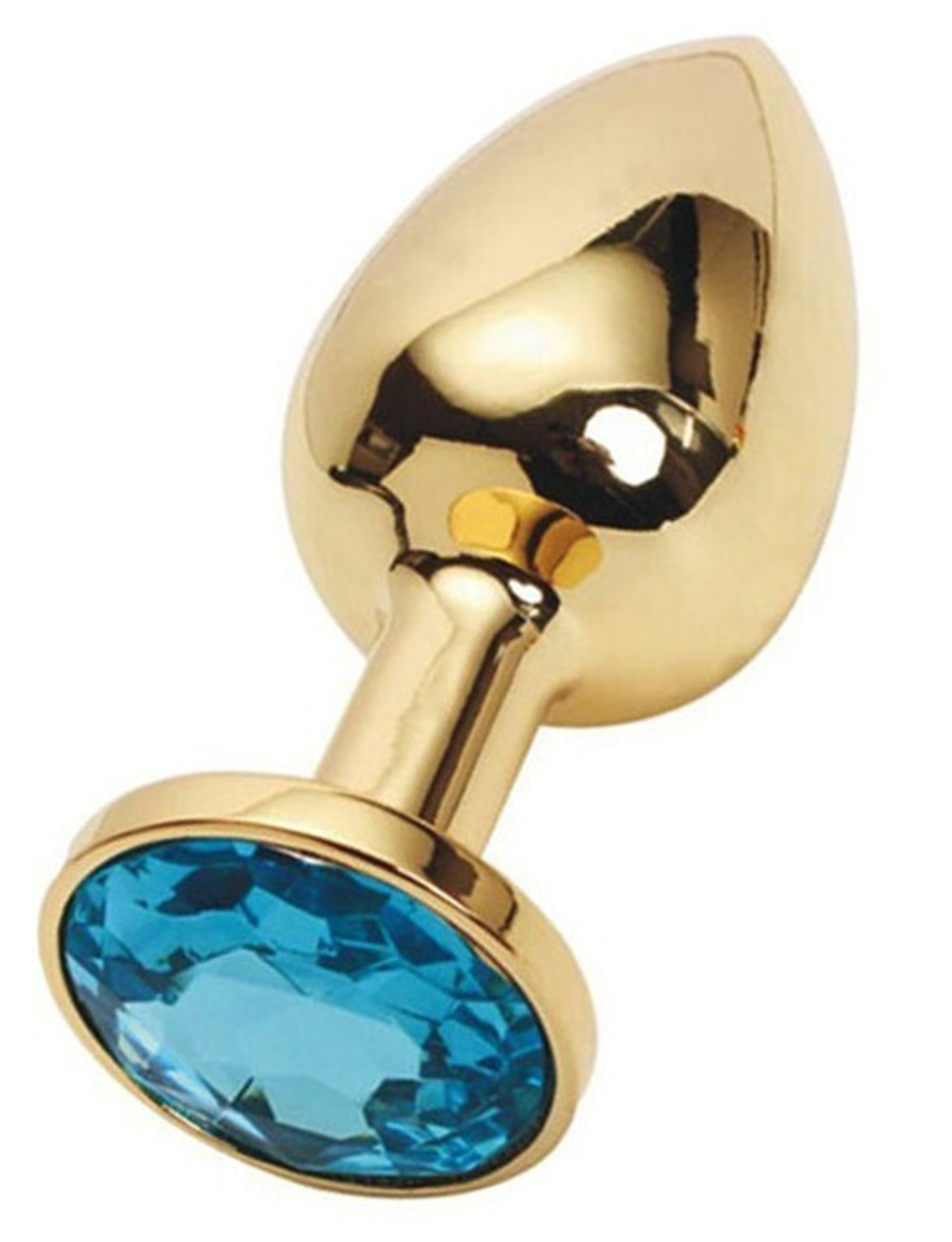 Малая золотая металлическая пробка с голубым кристаллом (Цвет: золотой с голубым)