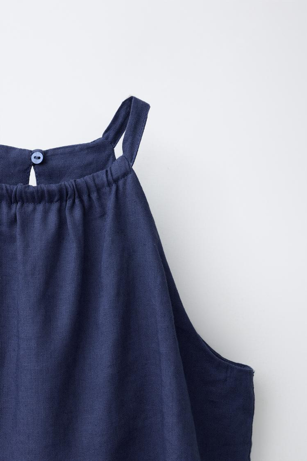 ZARA ДЛИННЫЙ КОМБИНЕЗОН ИЗ ЛЬНА, МОРСКОЙ СИНИЙ