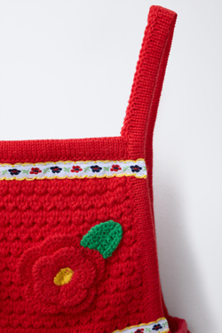 ZARA Х CASA LAWA ПЛАТЬЕ С ВЫШИВКОЙ И ЦВЕТОЧНЫМИ ДЕТАЛЯМИ, КРАСНЫЙ