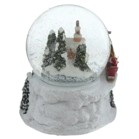 Фигурка декор в стекл шаре "Дом и Дед Мороз", (подсвет,муз, вьюга 3хАА н/п), D 11 см, L16 W16 H16 см