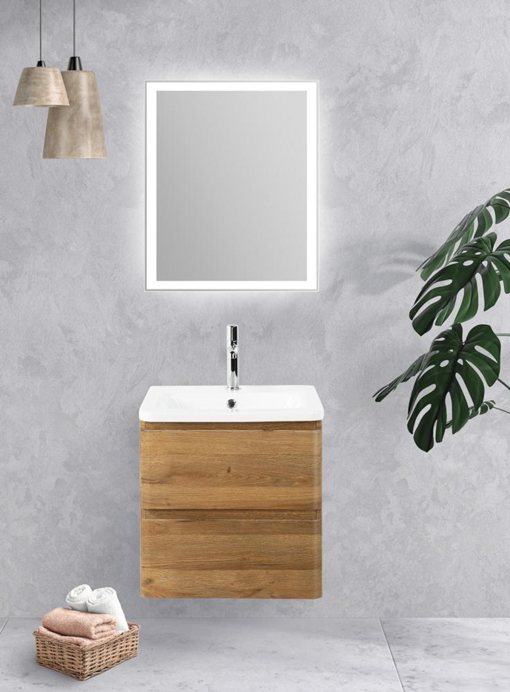 Тумба подвесная с керамической раковиной BelBagno ALBANO-CER-600-2C-SO-RR
