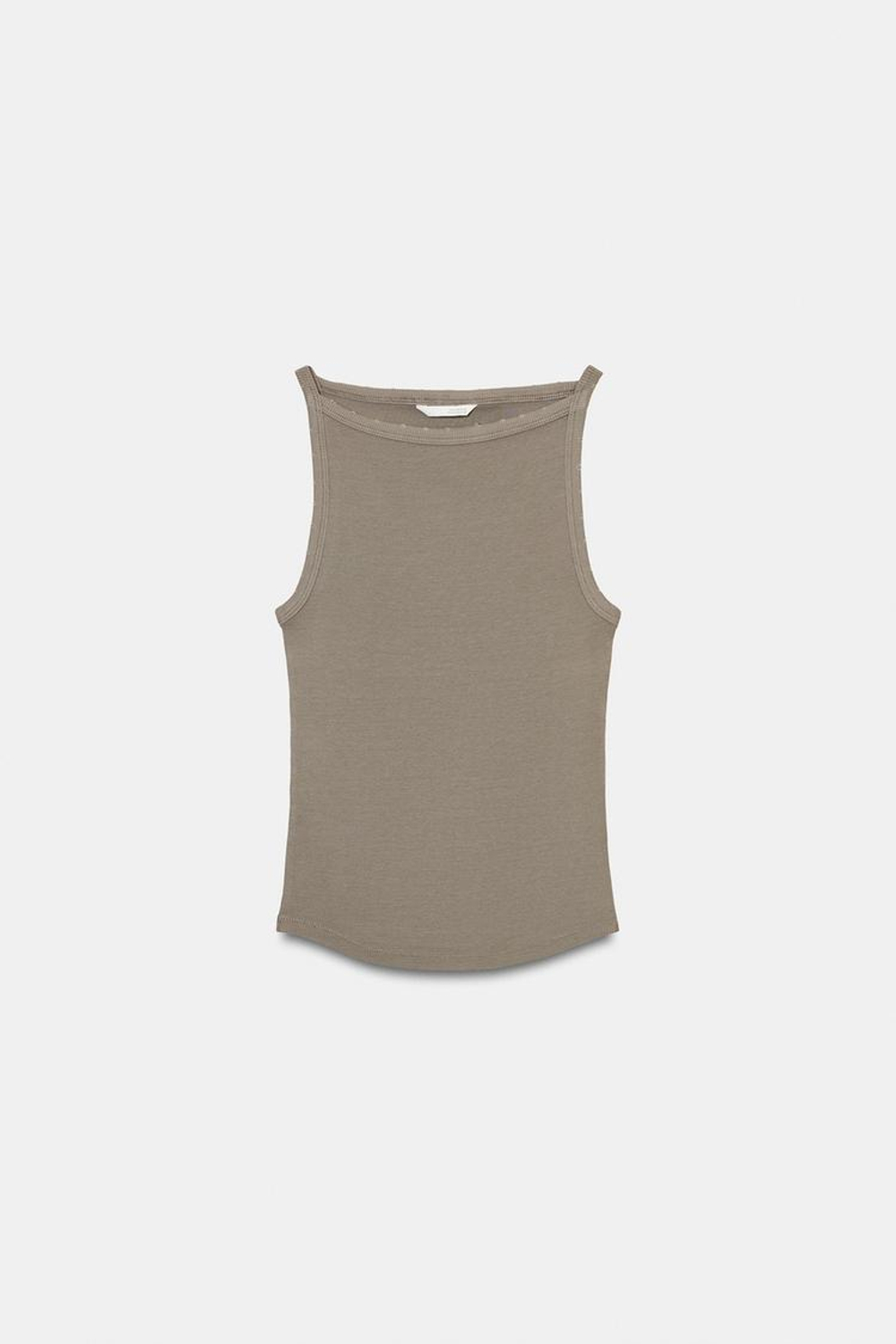 ZARA ТОП ХАЛТЕР В РУБЧИК С ЭФФЕКТОМ ПОТЕРТОСТИ, ТЕМНО-СЕРЫЙ