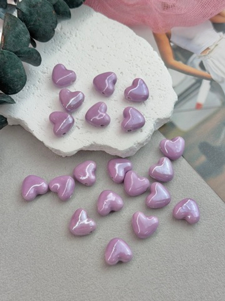 Керамические бусины сердце, сиреневый 13*15 мм, 10 штук
