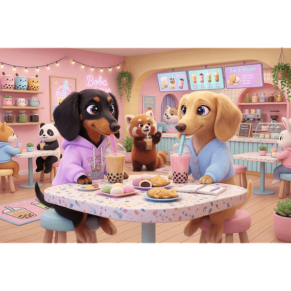 Pazl \ Puzzle \ Пазлы Puzzles - "300" - Dachshunds in the Cafe / Trefl