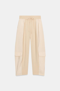 ZARA БРЮКИ BARREL КОМБИНИРОВАННЫЕ, ПЕСОЧНЫЙ МЕЛАНЖ