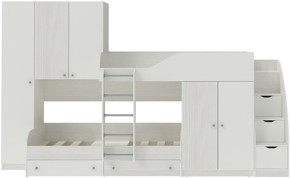 Двухъярусная кровать КарИВи Лео с лестницей Комод КарИВиом Белое Дерево Белый