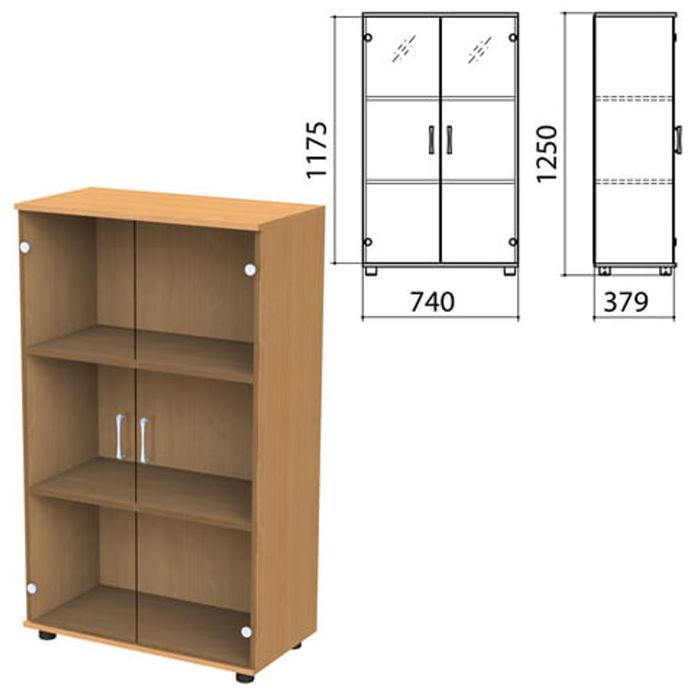 Шкаф закрытый со стеклом &quot;Монолит&quot;, 740х390х1250, цвет бук бавария (КОМПЛЕКТ)