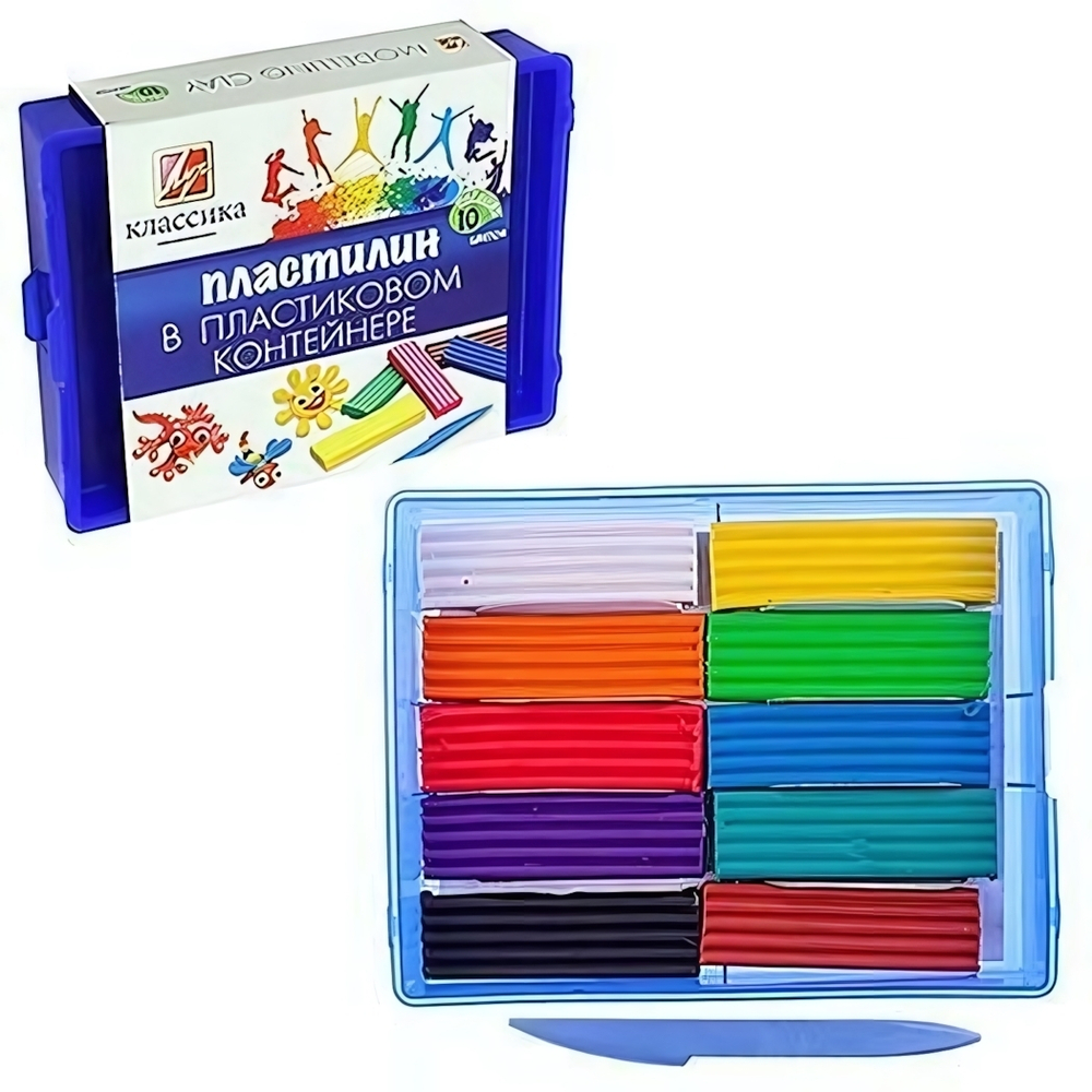 Пластилин 10цв. стек, пластик.конт. "Классика" (Луч)