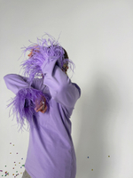 Лонгслив со съёмными перьями на рукавах сиреневый 2