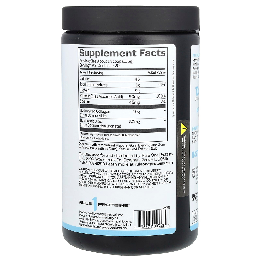 Rule One Proteins, пептиды коллагена с витамином C и гиалуроновой кислотой, ванильный крем, 230 г (8,11 унции)