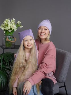 Шапка вязаная-резинка весенняя/осенняя хлопковая КЭП(Лаванда)