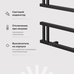 Полотенцесушитель электрический EWRIKA Пенелопа M 55x60 см, подключение слева, матовый черный, М-образный, из стали
