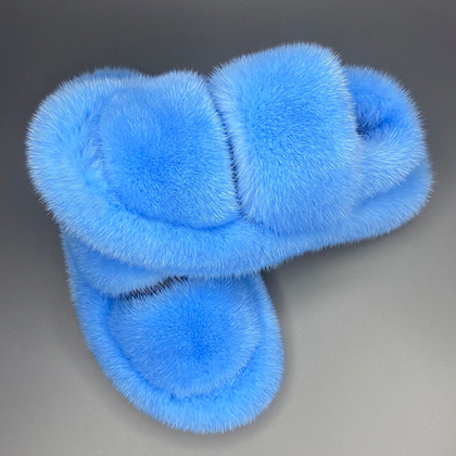 Босоножки из меха норки | Голубой