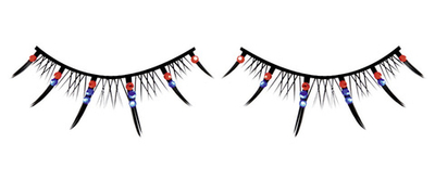 Чёрные ресницы с красными и голубыми стразами (Цвет: черный с красным)