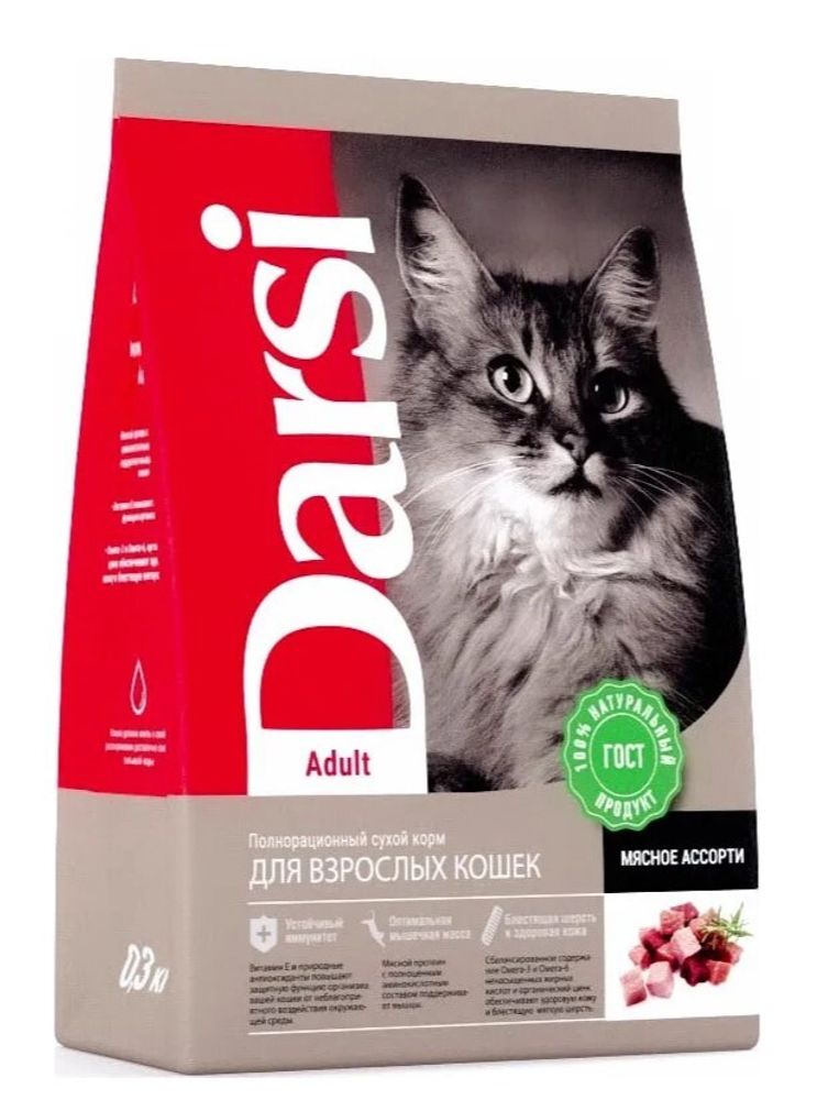Darsi 300г Adult Сухой корм для взрослых кошек Мясное ассорти