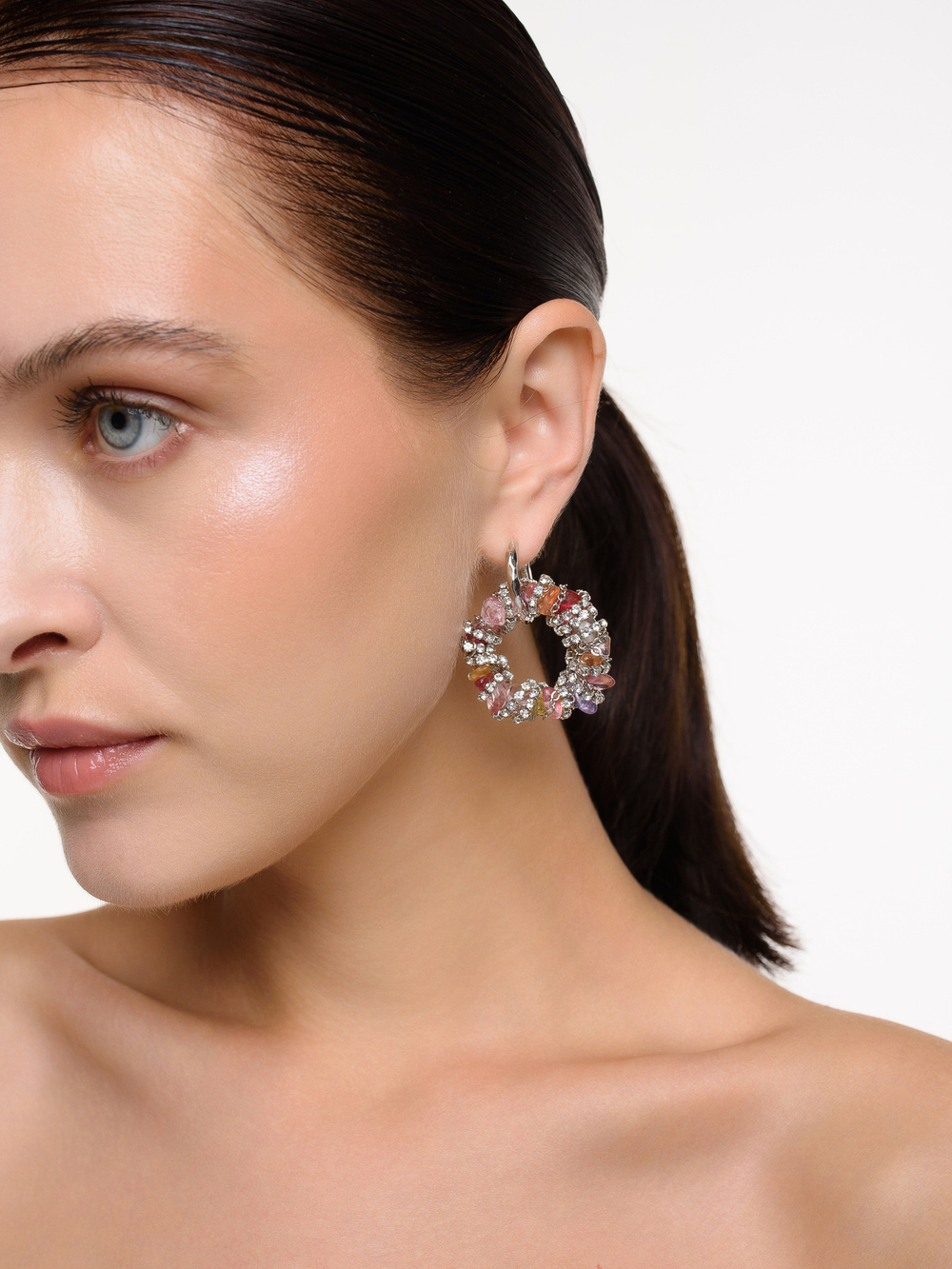 Серьги "Character" Mix камней Silver