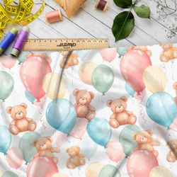 Ткань премиум сатин игрушечные медведи с разноцветными шарами