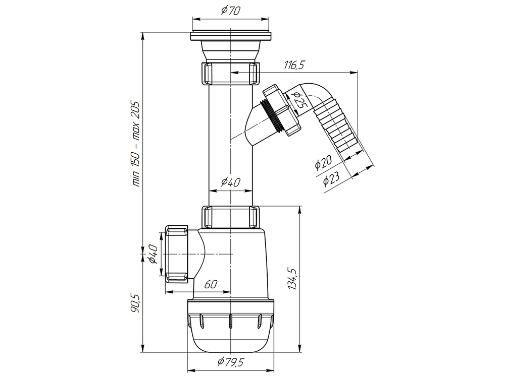 Сифон 1 1/2*40 Ani Грот с носиком А1000 АНИ пласт