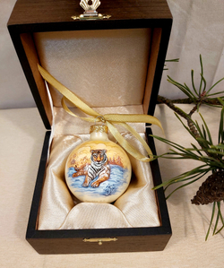 Шар новогодний с ручной росписью  Палех "Тигр"