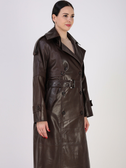 Тренч длинный кожаный с поясом плащ
