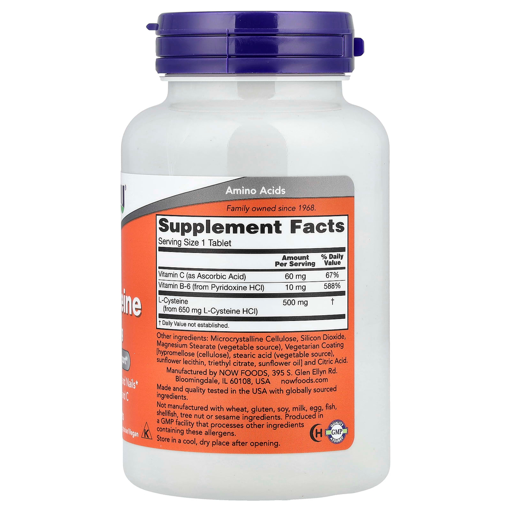 NOW Foods, L-цистеин, 500 мг, 100 таблеток