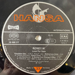 Винтажная виниловая пластинка LP Boney M Love For Sa le (Germany 1977)