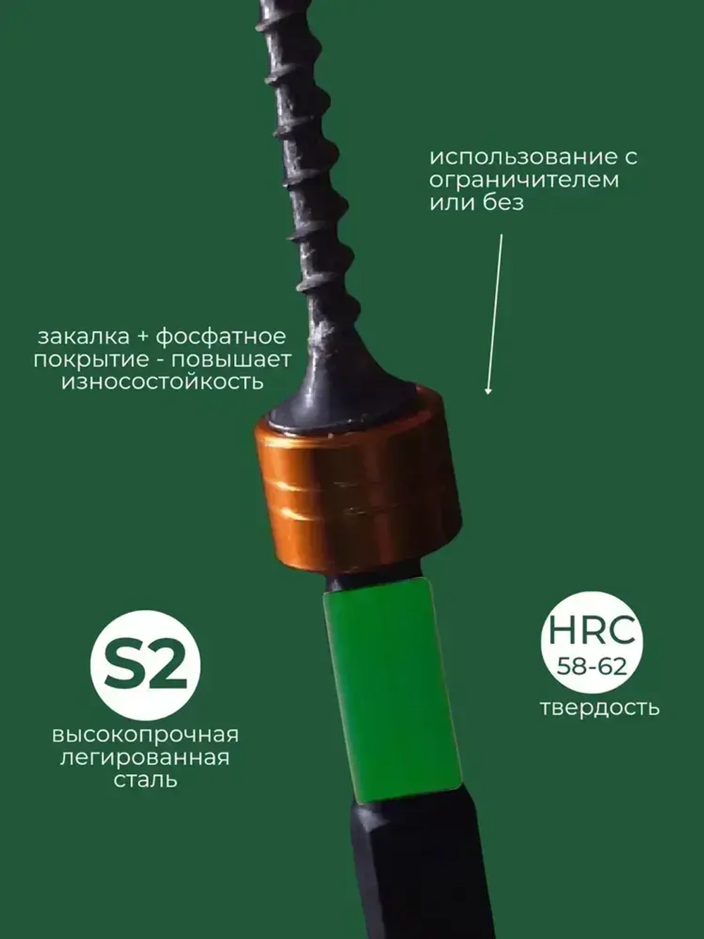 Биты для шуруповерта с магнитным ограничителем PH2x50мм