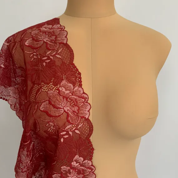 Кружево эластичное бордо/цветы 21 см