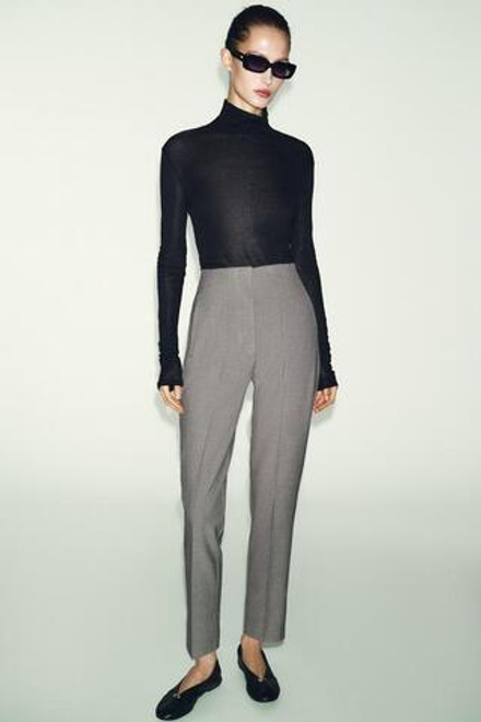 ZARA БРЮКИ С ВЫСОКОЙ ПОСАДКОЙ, РЫЖЕВАТО-КОРИЧНЕВЫЙ