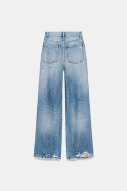 ZARA ДЖИНСЫ TRF WIDE LEG С ВЫСОКОЙ ПОСАДКОЙ И РАЗРЕЗАМИ, СИНИЙ