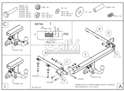 Фаркоп оцинкованный Galia S076A для Subaru Legacy WAG (BP), Subaru Outback 4WD 2004-2009(паспорт и сертификат в комплекте)(без электрики)