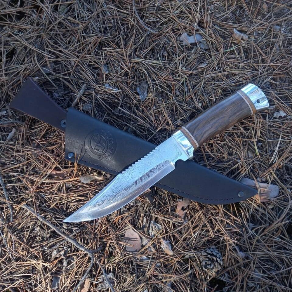 Нож кованый НС-01А Охотник (40Х10С2М) алюминиевые вставки (Златоуст)