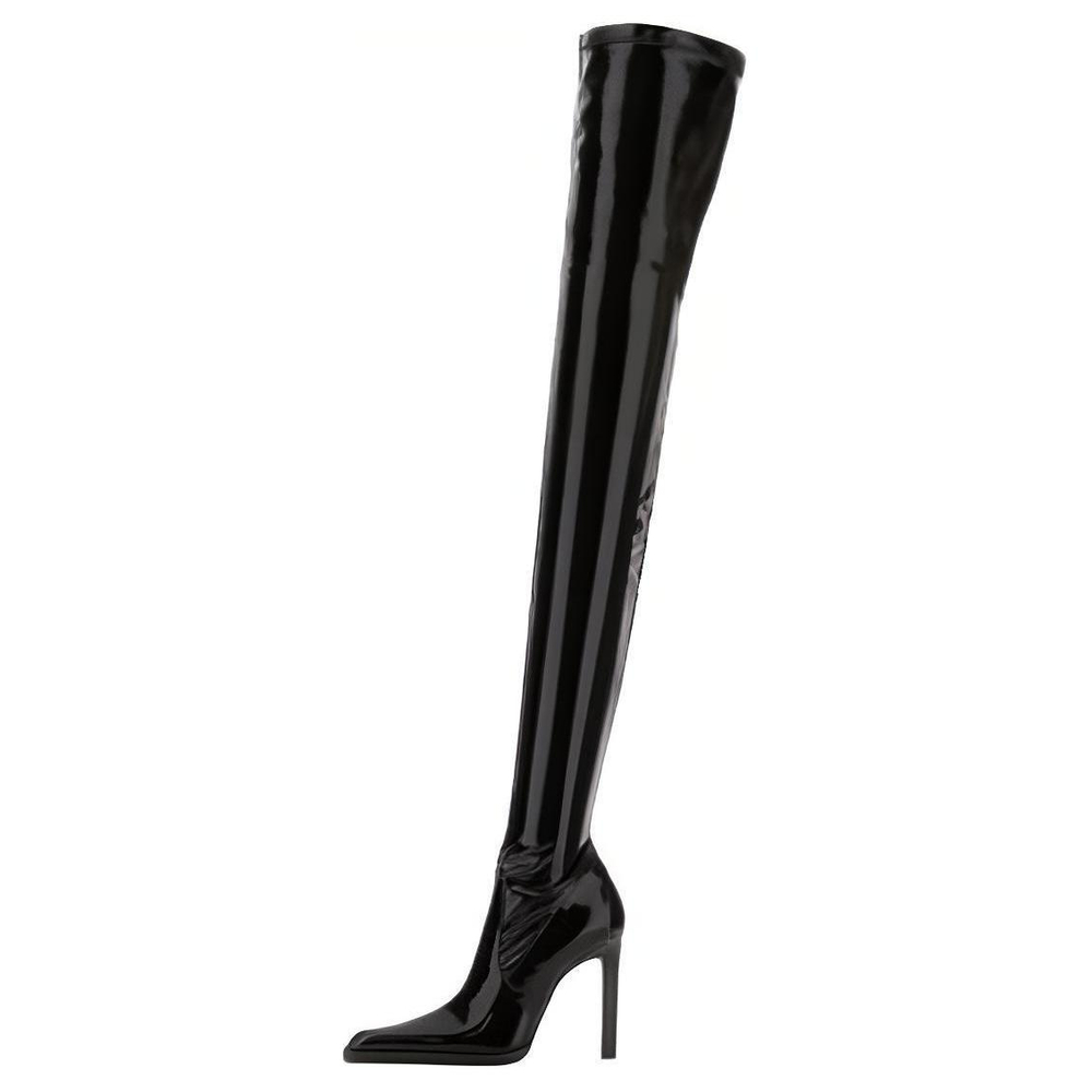 SAINT LAURENT Patent Leather Over the knee Boots Women"s Black