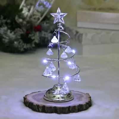 Сувенир с подсветкой «Елочка Хрустальная» 18 см, диаметр 8 см, основание-серебро, свечение белое, хрусталик Белый (работает от батареек 3 LR44)