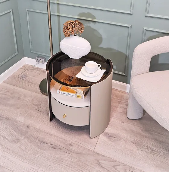 Тумба прикроватная 4362 с ящиком и полкой, керамика, экокожа