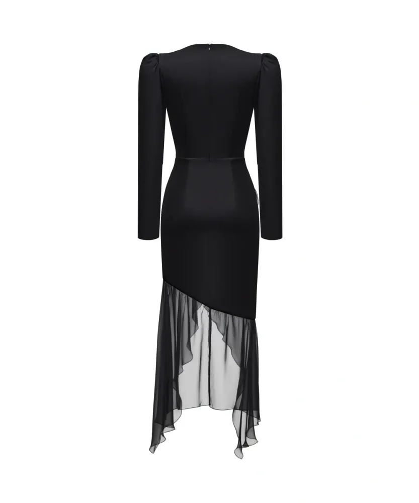 Orlene, платье миди из черной вискозы и шифона