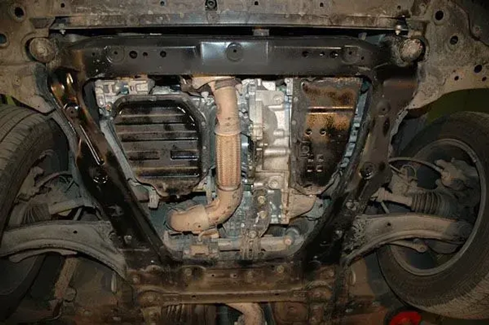 Защита картера двигателя, КПП (2 мм, сталь) для Nissan X-Trail 2007-2014 (V = 2.0; 2.0dCi; 2.5 КПП: MCVT; 6MT; CVT; AT), Renault Koleos 2008-2015 (V = 2.5; 2.0d) Sheriff.15.1218