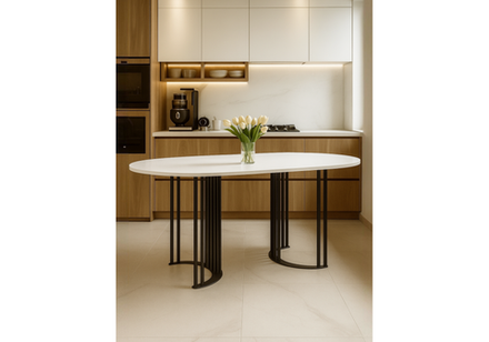 Стол деревянный Woodville Хьюго О 160 х 90 белая шагрень пленка, черные ноги, ножки черные