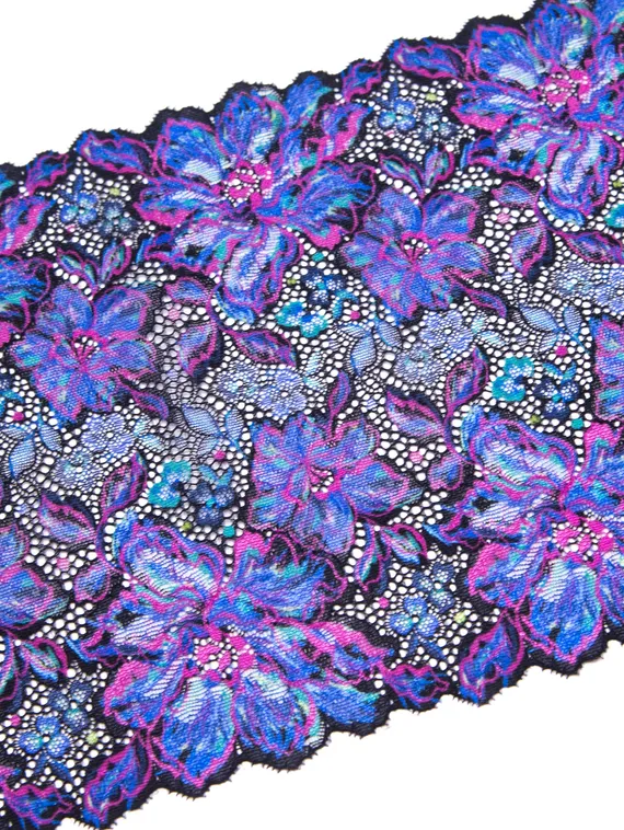 03-242 ОПТ Кружево эластичное 23 см, Pandora, т.синий/ультрамарин/лиловый