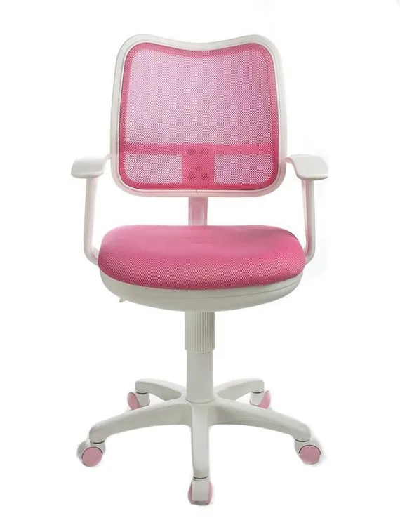 Кресло Бюрократ, с подлокотникам, розовый, спинка сетка, белый пластик, CH-W797/PK/TW-13A