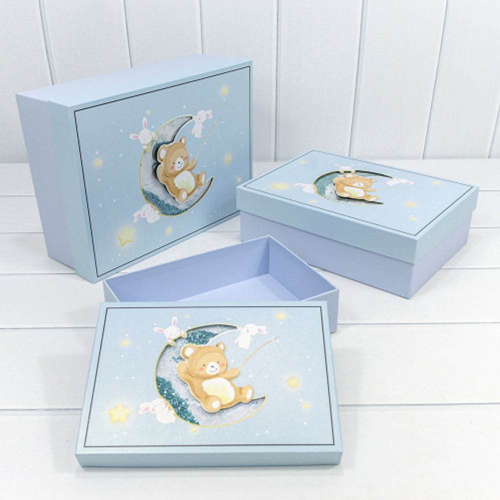 Коробка 33.5х25х11.5 см Набор 3 шт "Мишка" (Голубой)