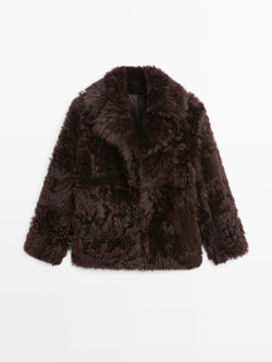 Massimo Dutti Короткая шуба из овечьей кожи с воротником с лацканами - STUDIO, коричневый